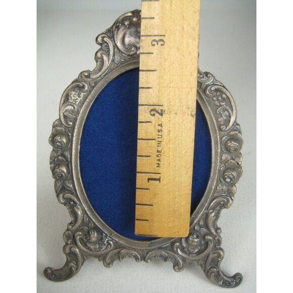 Antique Silver 800 Ornate Oval Picture Frame Blue Velvet Table Top Easel 1920s - Picture 6 of 14